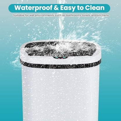 13 Gallon Automatic Kitchen Trash Can with Lid, Touchless Motion Sensor Garbage Can - Hygienic, Odor Control, Waterproof Waste Bin for Kitchen Bathroom Bedroom Office (50L), PP Plastic, White - color: White