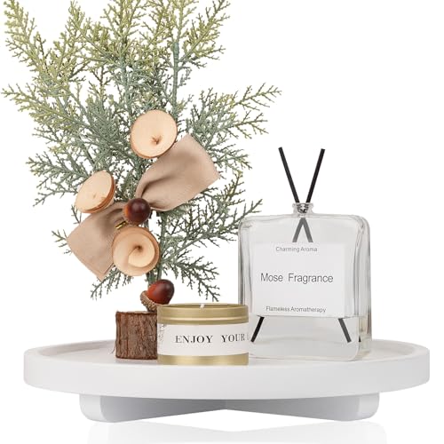 Round Decorative Tray Farmhouse Kitchen Decor Soap Dish, 11" White | Waterproof, Lightweight, Easy Clean, Wood Riser Pedestal Stand Accessories for Office Desk, Vanity, Counter, Sink - color: White, size: 11"