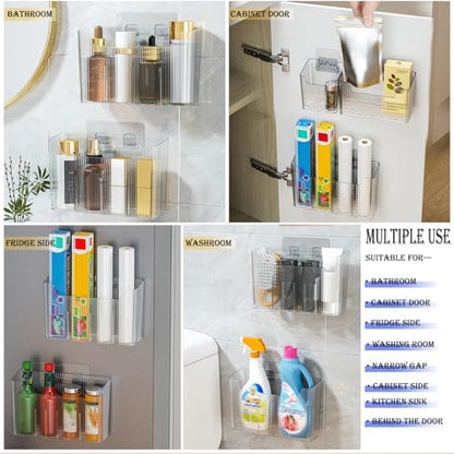 Lae Nuvole Cabinet Door Storage 2-Pack, Clear Adhesive Organizer for Wall | 2.75" Depth, 3 Adjustable Dividers, No-Drill Mount, Renter Friendly, BPA-Free, Holds 15 lbs, for Narrow Space