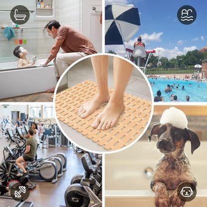 Bathtub Mat Non Slip - for Inside Bath Tub & Shower, Small 27x16 Inch, 180 Strong Suction Cups, Soft Textured Surface, Fast Drain & Quick Dry, Bathroom Safety Mat, Beige, Matace - color: Beige, size: 27" x 15.8" (Rectangular)