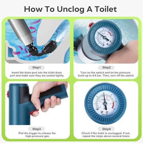 Electric Toilet Plunger - Toilet Plungers for Bathroom, Floor Drain, Sewer, Kitchen Pipes，High-Pressure Home Toilet Clog Remover (Blue, 1)