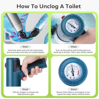 Electric Toilet Plunger - Toilet Plungers for Bathroom, Floor Drain, Sewer, Kitchen Pipes，High-Pressure Home Toilet Clog Remover (Blue, 1)