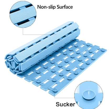 BEMISO Shower Mat Non Slip Bathtub Mat 37.4 x 15.7 Inch Bath Mat for Tub | Suction Cups,Drain Holes,Easy Dry,Easy to Cut,Eco-Friendly - color: Blue, size: 37.4 x 15.7 inches