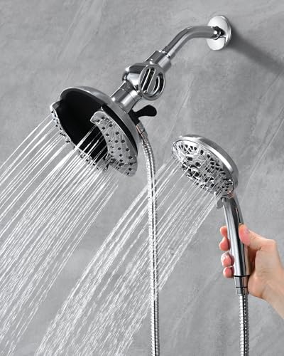 2 in 1 Shower Head with Handheld Combo High Pressure Chrome 2.5 GPM | 7.2" Rain Showerhead and 10 Spray Hand Held Shower, Adjustable Shower Angle, 59-inch Rotatable Stainless Steel Hose - color: Chrome, size: 2.5 GPM