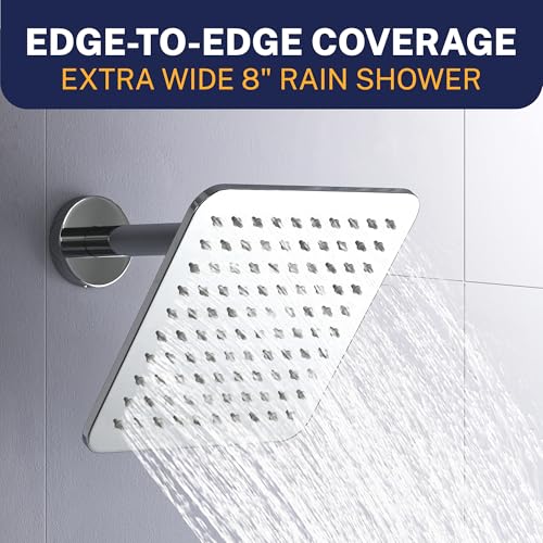 HammerHead Showers® SOLID METAL 8 Inch Square Rainfall Shower Head – CHROME - Shower Head Rainfall - 2.5 GPM High Flow Shower Head Optimized for Pressure – Large Square Rain Shower Heads - color: Chrome