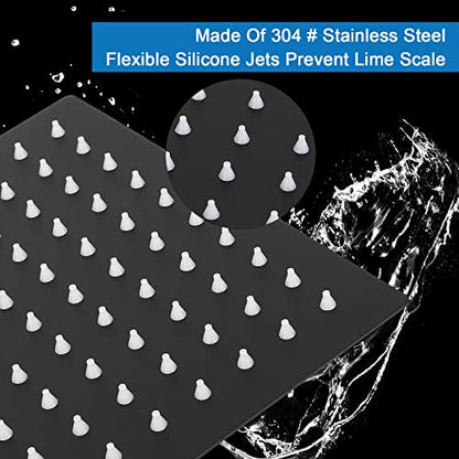 Shower Head with Extension Arm, High Pressure Square with ShowerArm, Stainless Steel Rainfall-Waterfall Full Body Coverage (10'' Shower with 16'' Arm, Matte Black) - color: Matte Black, size: 10'' Shower with 16'' Arm