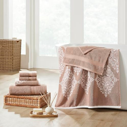 Modern Threads 6 Piece Reversible Yarn Dyed Jacquard Towel Set Artesia Damask Tuscany - color: Tuscany