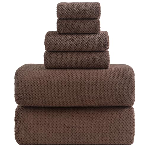 YTYC 39x78 Bath Sheets Set,Towels for Bathroom,Brown,6-Pieces | 2 Extra Large Bath Towels, 2 Hand Towels, 2 Washcloths, Super Soft,Highly absorbent,Hanging Loop,80% Polyester - color: 12_brown, size: 39 x 78 Inch (6 Piece)