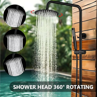 Outdoor Shower Kit, 8-Inch Rain Head and Handheld, Matte Black | Dual-Function Outdoor Shower Kit With An 8-Inch Rain Head, Handheld Spray, Adjustable Slide Bar And Single-Handle Control - color: Black