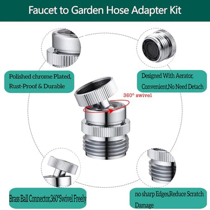 Faucet to Garden Hose Adapter,Brass 3/4-Inch Garden Hose Adapter with Aerator, 360-degree Swivel for Kitchen And Bathroom,Chrome - color: A-Faucet adapter