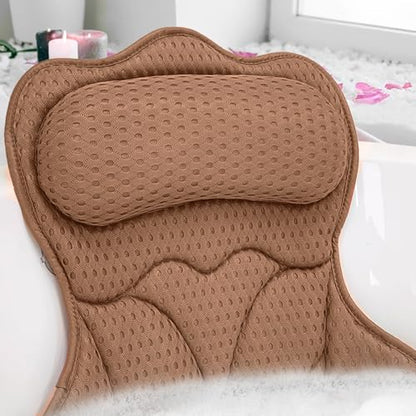 REEZEIVI Bath Pillows for Tub,Thick Neck Back Support Bathtub Cushion,Brown | 4D breathable body-fitting mesh, 6 strong anti-slip suction cups, machine washable & quick drying, durable for all bathtubs - color: Brown
