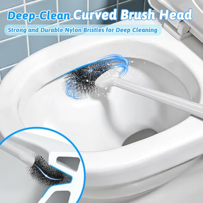 Toilet Brush and Plunger Set, Curved Head Deep Clean, White 2 Pack | Brush and Plunger set, Curved Nylon Bristles for Deep Clean, Strong Suction Plunger, Ventilated Holder for Quickly Air Dry - color: White