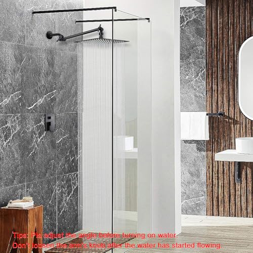NearMoon Rain Shower Head with 11’’ Adjustable Extension Arm, Large Stainless Steel High Flow Rainfall Square Head, Bath Shower Waterfall Full Body Coverage (12 Inch, Matte Black) - color: Matte Black, size: 12 Inch