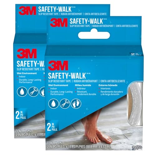 3M Safety-Walk 2 in x 15 ft Clear Anti-Slip Tape, Self-Adhesive, Long-Lasting Grip for Wet Areas, Clear, 2 Inch (Pack of 2) - size: 2 Inch (Pack of 2)
