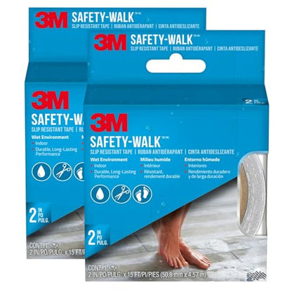 3M Safety-Walk 2 in x 15 ft Clear Anti-Slip Tape, Self-Adhesive, Long-Lasting Grip for Wet Areas, Clear, 2 Inch (Pack of 2) - size: 2 Inch (Pack of 2)
