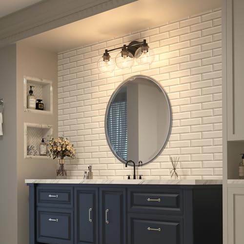 VONLUCE 3 Light Bathroom Vanity Light Fixtures, Black Finish | Globe Glass Shades, E26 Sockets, Easy to install, Vanity Lights for Bedroom Hallway Living Room - color: Black, size: 3-Light