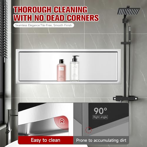 VELPAX No Tile Needed Shower Niche 12"X 36", Bathroom Wall Niche Single Shelf, Stainless Steel Shower Niche for Bathroom, Kitchens, Balconies - color: Silver, size: 12"X 36" Single Shelf