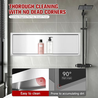 VELPAX No Tile Needed Shower Niche 12"X 36", Bathroom Wall Niche Single Shelf, Stainless Steel Shower Niche for Bathroom, Kitchens, Balconies - color: Silver, size: 12"X 36" Single Shelf
