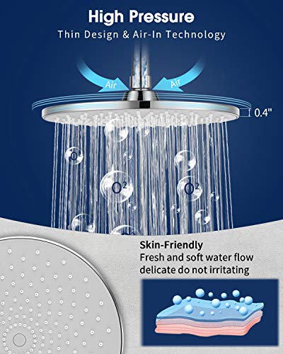 Waterfall Showerhead VMASSTONE High Pressure Showerhead - Tool Free Installation- with Large Spray Surfaces and 200 Nozzles for Delicate and Unstimulate Shower Experience (EM-001 Chrome/Light Grey) - color: Chrome/Light Grey