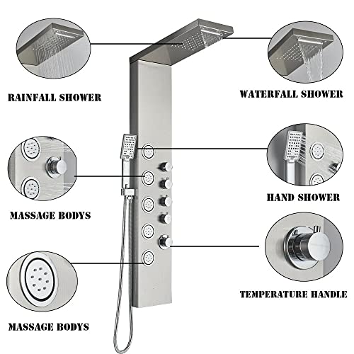 Stainless Steel Shower Panel Tower System Rain Massage Body Jets Hand Shower