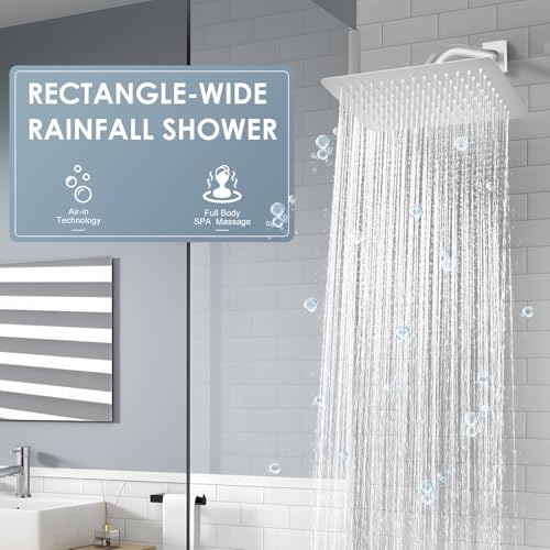 12x8 Inch Rectangle Rain Shower Head Brusehd Nickel, All Metal Stainless Steel 304, Full Body Rainfall Shower with 112 Silicone Nozzles, Ceiling Rain Showerheads - color: Brushed Nickel, size: 12 x 8 Inch Rectangle
