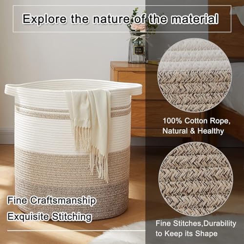 OIAHOMY 120L Laundry Baskets Hamper with Handles, Decorative Basket for Living room, Woven Storage Basket for Toys Bin,Pillows, Blankets, Clothes-20x22.5in-Gradient Yellow | Tall Dirty Clothes Hamper with Handle,Blanket Basket,Decorative Basket for Living
