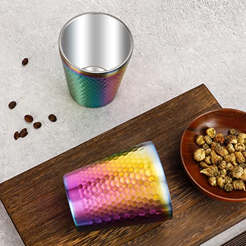 Stainless Steel Cups 2 Packs 10oz/300ml Stackable Double Wall Insulated Metal Shatterproof Cups Titanium-Plated Diamond Textured Surface Heat Resistant Dishwasher Safe (Rainbow) - color: Rainbow - 2 Packs