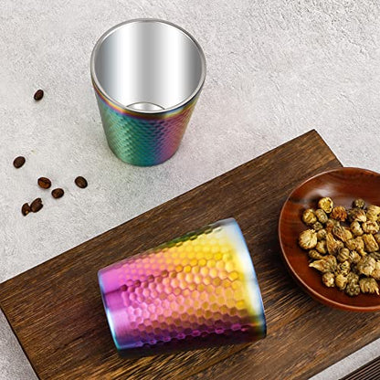 Stainless Steel Cups 2 Packs 10oz/300ml Stackable Double Wall Insulated Metal Shatterproof Cups Titanium-Plated Diamond Textured Surface Heat Resistant Dishwasher Safe (Rainbow) - color: Rainbow - 2 Packs