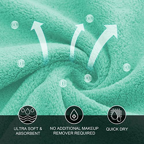 MOONQUEEN Microfiber Facial Cloths Fast Drying Washcloth 12 Pack - Premium Soft Makeup Remover Cloths - Aqua Green - color: Aqua Green, size: 12x12 Inch (Pack of 12)