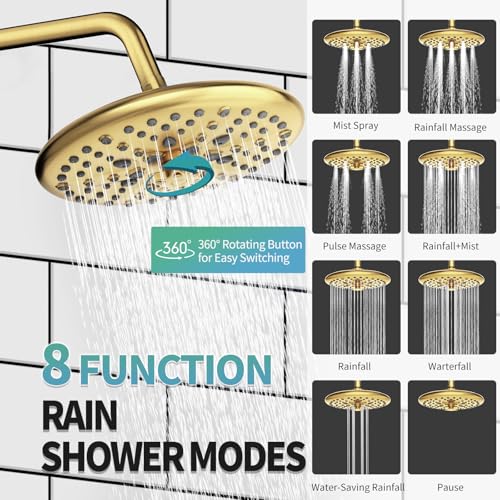 SR SUN RISE Shower Faucet - 10 Inch Multifunctional High Pressure Shower Head System with Handheld Shower Head Fixtures - Valve Included - Brushed Gold - color: Brushed Gold, size: 10 Inch