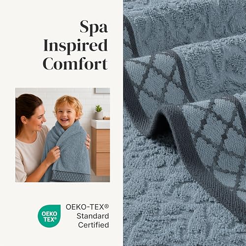 Modern Threads 6 Piece Cotton Bath Towel Set – Ultra Soft 550 GSM Towels – Bathroom Set with Hand Towels and Washcloths – Diamond Border (Sage Mist) - color: Sage Mist, style: Diamond Border