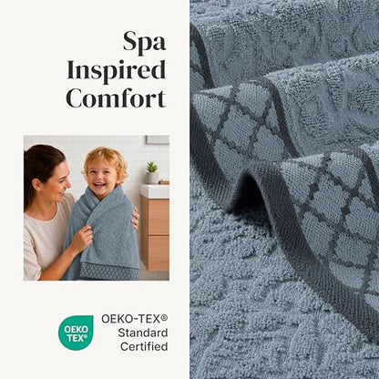 Modern Threads 6 Piece Cotton Bath Towel Set – Ultra Soft 550 GSM Towels – Bathroom Set with Hand Towels and Washcloths – Diamond Border (Sage Mist) - color: Sage Mist, style: Diamond Border