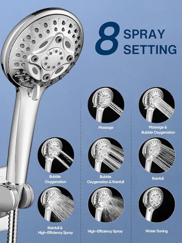 12 Inch Rain Shower Head - High Pressure Shower Head, Dual Shower Heads with 8 Modes Handheld Spray Combo - Upgrade Extension Arm Height Adjustable, Chrome