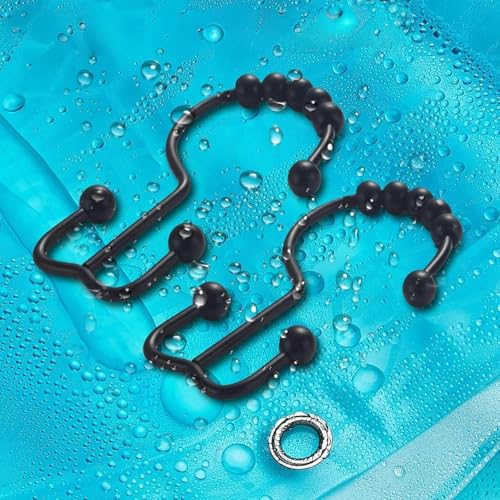 12Pcs Shower Curtain Hooks Rings, Rust Resistant Metal Double Glide Shower Hooks Rings for Bathroom Shower Rods Curtains - color: Gold