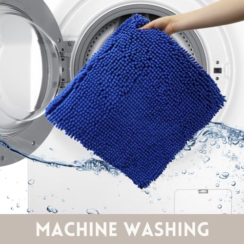 Bathroom Rugs Chenille, Extra Thick and Absorbent, Non-Slip, Machine Washable, Dry Quckily, Soft Cozy Plush, Used Under Shower Bathtub and Sink, Bath mat Sets Royal - color: Royal Blue, size: 20 x 32 inch + 20 x 20 inch (U-Shape)
