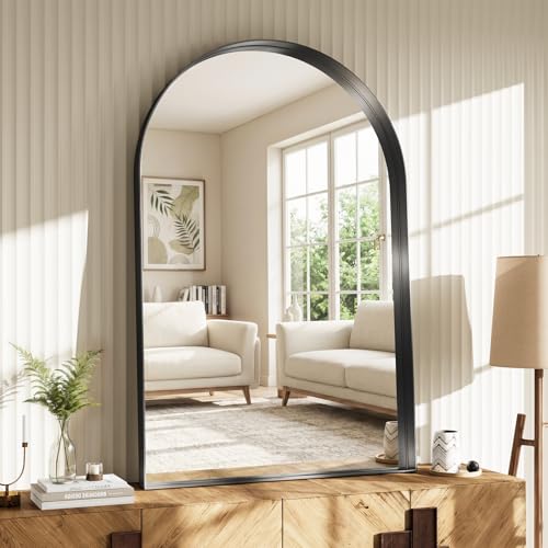 Bathroom Arch Mirror, 36" L×48" W Arched Mirrors for Bathroom Sink, Large Black Metal Frame Mirror for Wall, Vanity, Living Room, Bedroom, Entryway, Restroom, Tempered Glass - color: Black-square Corner, size: 48"L x 36"W