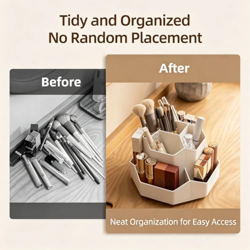 360° Rotating Makeup Brush Holder Organizer with 9 Slots, Makeup Organizers Countertop, Cosmetic Storage for Vanity Desktop Bathroom (White)