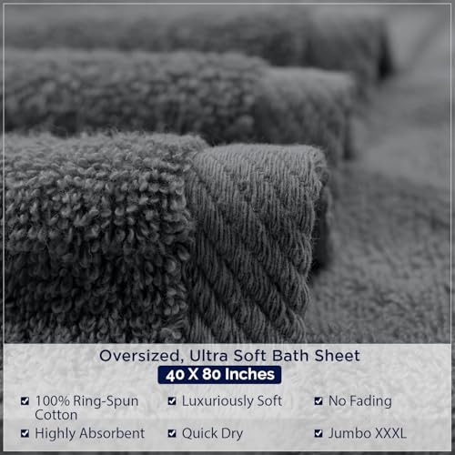 DAN RIVER Pack of 1 Oversized Bath Sheet, 40 x 80 Inches, Grey | 100% Cotton Jumbo Bath Towel with Extra Large Coverage, Lightweight Feel, Super Soft & Quick Dry - color: Grey, size: 40x80" Oversized Bath Sheet