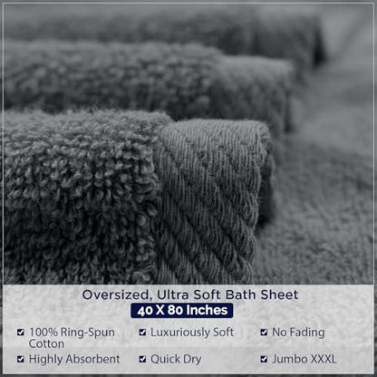 DAN RIVER Pack of 1 Oversized Bath Sheet, 40 x 80 Inches, Grey | 100% Cotton Jumbo Bath Towel with Extra Large Coverage, Lightweight Feel, Super Soft & Quick Dry - color: Grey, size: 40x80" Oversized Bath Sheet