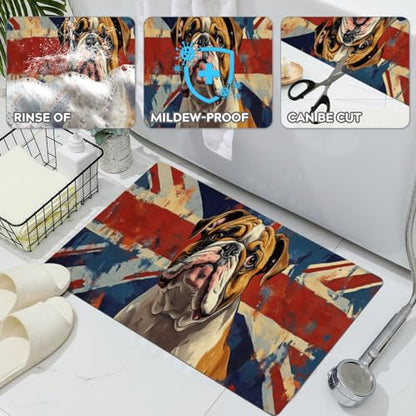 Bathroom Runner Mat Rugs Long,English Bulldog British Flag Creative Diatomite Stone Bath Mat Large Absorbent Diatomaceous Non Slip Fast Dry Bathroom Rugs 16x42in - color: Design05