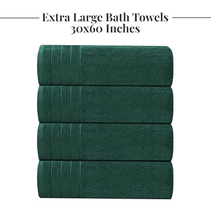 4 Piece Extra Large Bath Towels 30 x 60 Inches, Hunter Green | 100% Cotton, Larger & Lighter Weight, Quicker to Dry, Super Soft and Absorbent, Perfect for Bathroom - color: Hunter Green