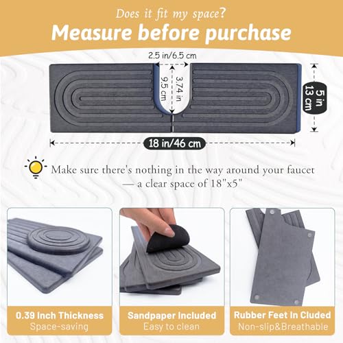 18 Inch Faucet Mat for Kitchen Island Sink, Wider Instant Dry Sink Protector for Countertop, Stone Sink Caddy Diatomaceous Earth Stone Drying Tray Around Faucet for Kitchen Bathroom RVs, Dark Grey - size: 18" x 5"