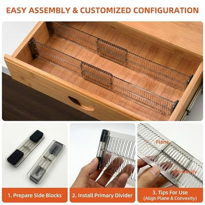 4-Pack Drawer Organizers & Dividers - Adjustable Clear Plastic for Clothes, Baby, Kitchen, Bathroom & Office - Shallow Drawer Storage Solution 3.4" High