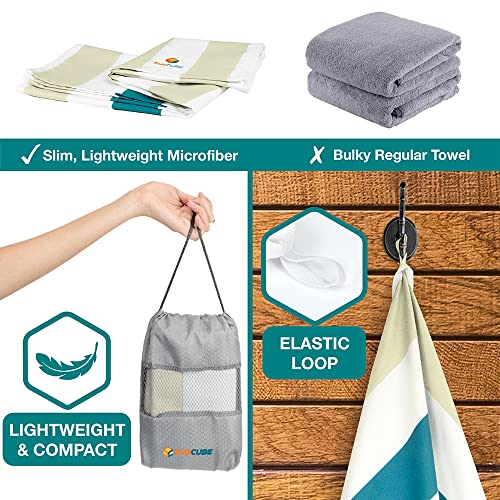 SUN CUBE Microfiber Beach Towel, Quick Dry, Beige Cream, 78x35 Inch | Quick Dry and Free Microfiber Towel, Lightweight Packable Swim Towel for Beach, Pool, Camping, Cruise, Travel - color: Beige, size: 78.00" x 35.00"
