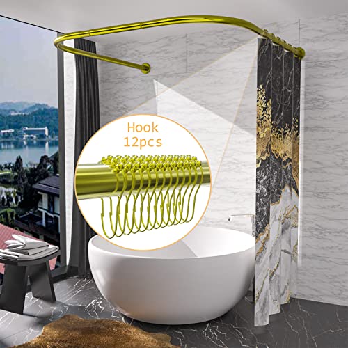 U Shaped Shower Curtain Rod (Both sides: 31.5"-47",Middle: 34.7"-43") Adjustable True 304 Stainless Bathroom Bathtub Shower Curtain Rod Rack Gold - color: U Shaped Gold, Length on both sides:31.5"-47",Middle width:34.7"-43", size: U Shaped