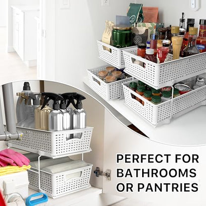 Simple Houseware 2 Tier Pull-Out Sliding Drawer Under Sink Storage, White | Great for Kitchen Bathroom Tray Shelf Organizer - color: White