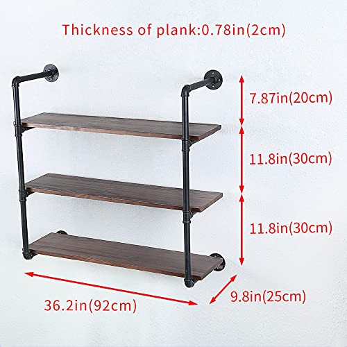Industrial Pipe Shelves With Wood Planks,Rustic Pipe Shelving Wall Shelf | Metal Pipe Solid Pine Wood,Easy to Assemble,Wooden Board Thickness 0.78 In,For Bar Farmhouse Kitchen Office Bathroom,Bedroom - color: 3-layer, size: 36in