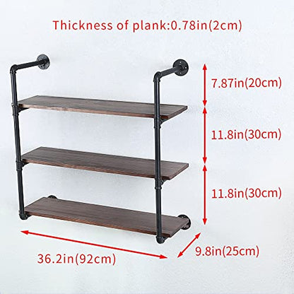 Industrial Pipe Shelves With Wood Planks,Rustic Pipe Shelving Wall Shelf | Metal Pipe Solid Pine Wood,Easy to Assemble,Wooden Board Thickness 0.78 In,For Bar Farmhouse Kitchen Office Bathroom,Bedroom - color: 3-layer, size: 36in
