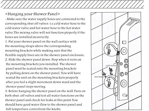 ELLO&ALLO LED Rainfall Waterfall Shower Head Rain Massage System with LED Body Jets, Stainless Steel Bathroom Shower Panel Tower System, Brushed Nickel