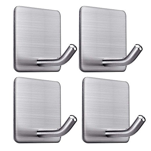 Heavy Duty Adhesive Towel Hooks Stick on Towel Hanger Wall Holder Waterproof Stainless Steel Sticky Hooks for Hanging Bathroom Kitchen Home-4 Packs - color: 1-Silver